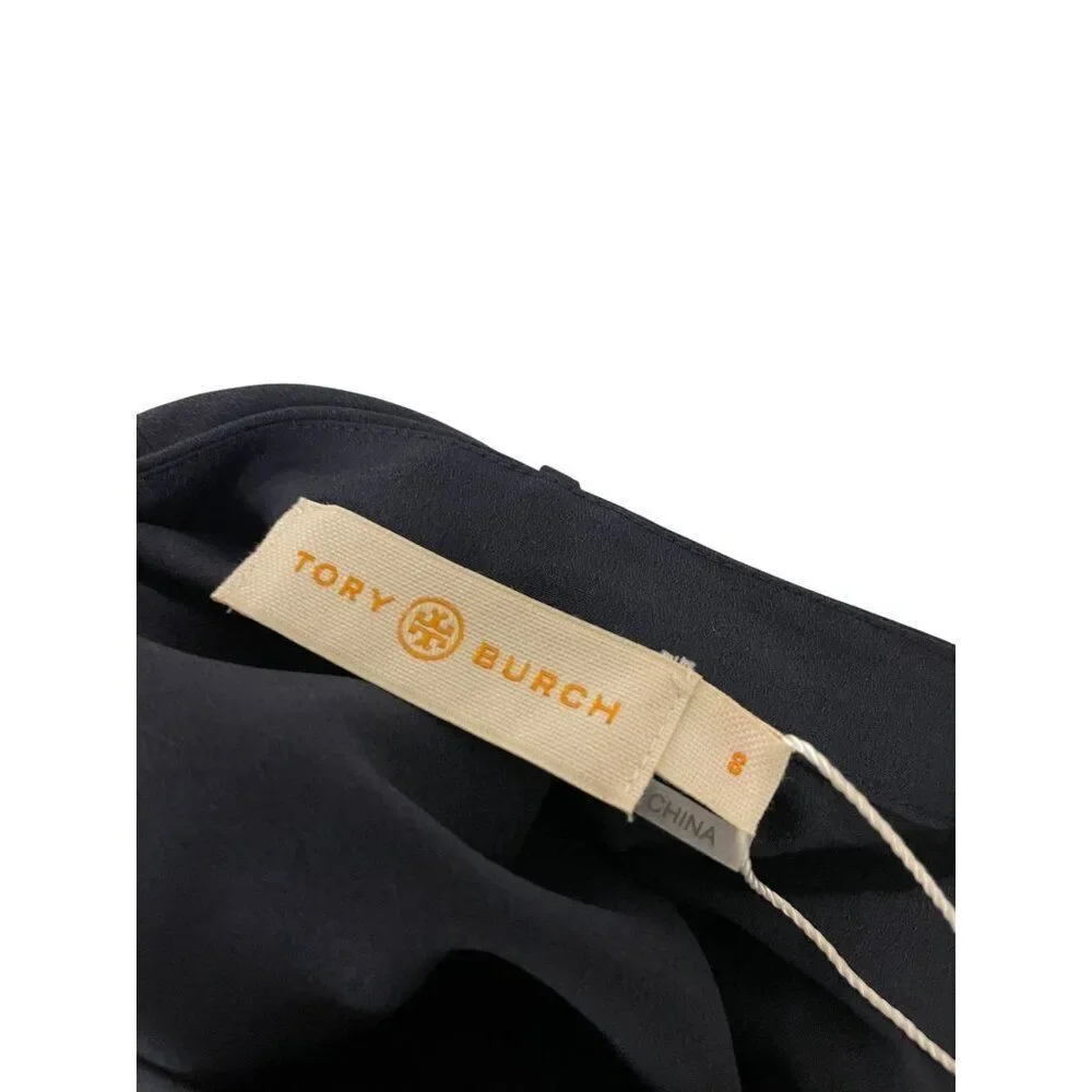 Tory Burch Womens Shirt Top sz 8 Navy Blue Sleeveless Bow Blouse 90001199 NWT